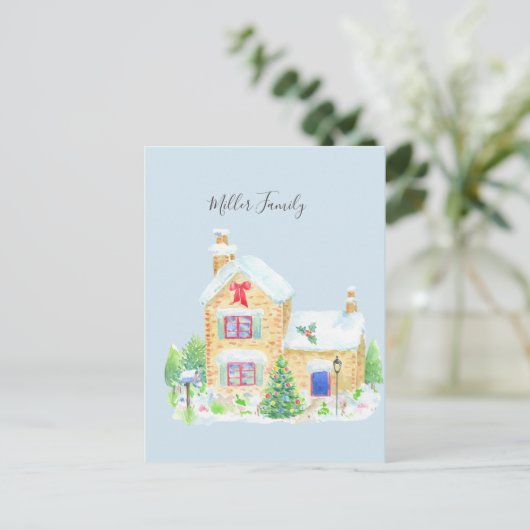 kerst in het gedecorbeerde traditionele huis briefkaart (Staand voorkant)