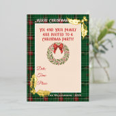 Kerst in het groen met rood folie uitnodiging (Staand Voorkant)