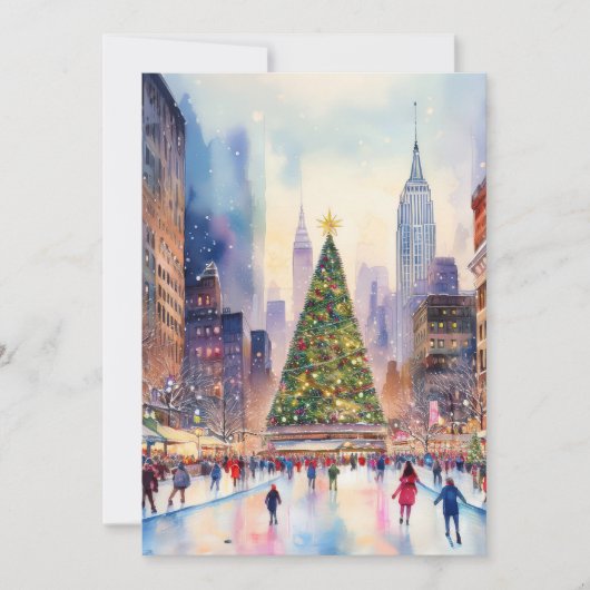 Kerst in het New York City Waterverf Briefkaart (Voorkant)