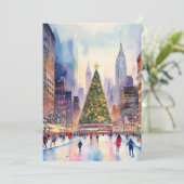 Kerst in het New York City Waterverf Briefkaart (Staand voorkant)