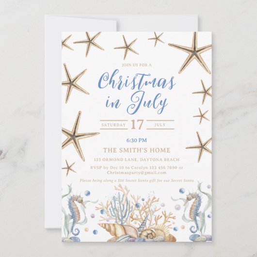 Kerst in juli Beach Party Uitnodiging (Voorkant)