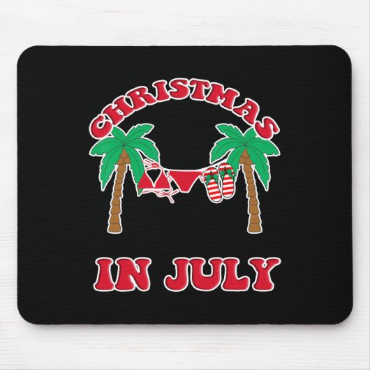 Kerst in juli bikiniflipflops met palmboom muismat (Voorkant)