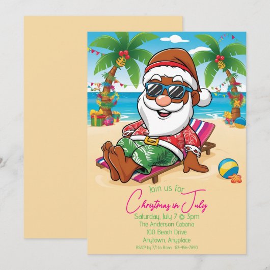 Kerst in juli Brown Santa Party Uitnodiging (Voorkant / Achterkant)