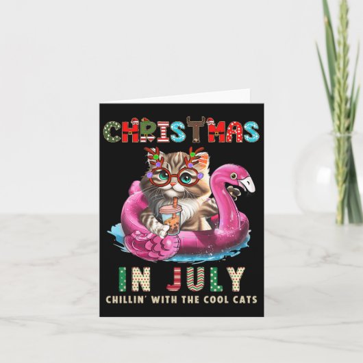 Kerst in juli Chillin Cats Flamingo Float Meow Kaart (Voorkant)