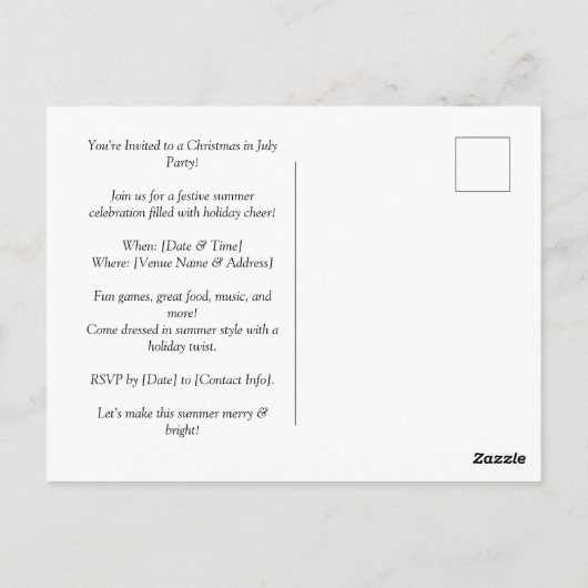 Kerst in juli Flamingo Save the Date Party Briefkaart (Achterkant)