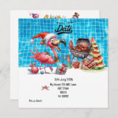 Kerst in juli Flamingo Save the Date Party Kaart (Voorkant / Achterkant)