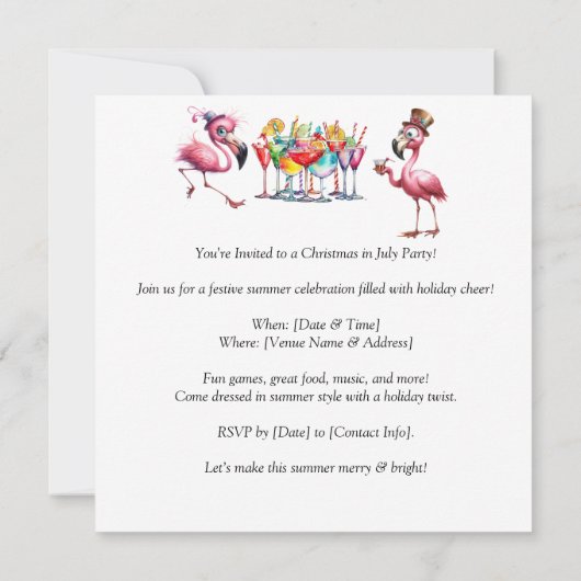 Kerst in juli Flamingo Save the Date Party Kaart (Achterkant)