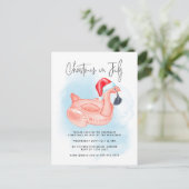 Kerst in juli Flamingo Summer Pool Party Feestdagenkaart (Staand voorkant)