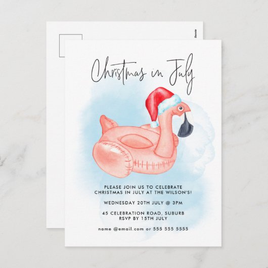 Kerst in juli Flamingo Summer Pool Party Feestdagenkaart (Voorkant / Achterkant)