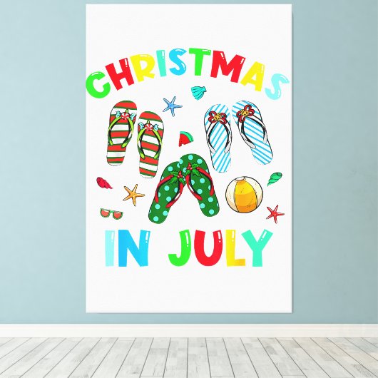Kerst in juli Flip Flop Funny Summer Xmas Mannen Canvas Afdruk (Insitu (Houten vloer))