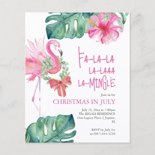 Kerst in juli Flyer Waterverf Flamingo (Voorkant)