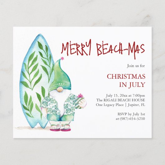 Kerst in juli Flyers Sjablonen Surfboard Theme (Voorkant)