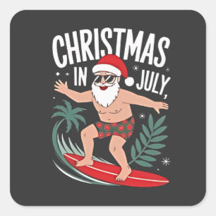 Kerst in juli Grappig Kerstfeest Santa Beach Vierkante Sticker