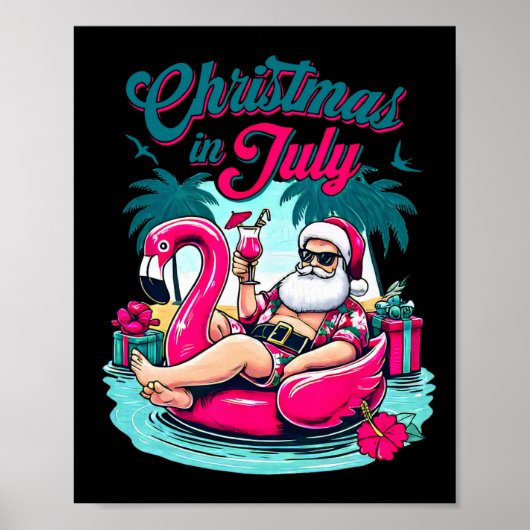 Kerst in juli Grappige Kerstman Relax op het stran Poster (Voorkant)