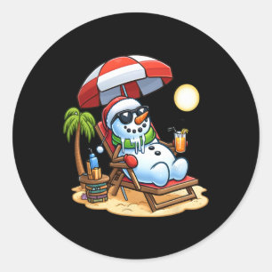 Kerst in juli Grappige sneeuwman Zomer Fun Beach H Ronde Sticker