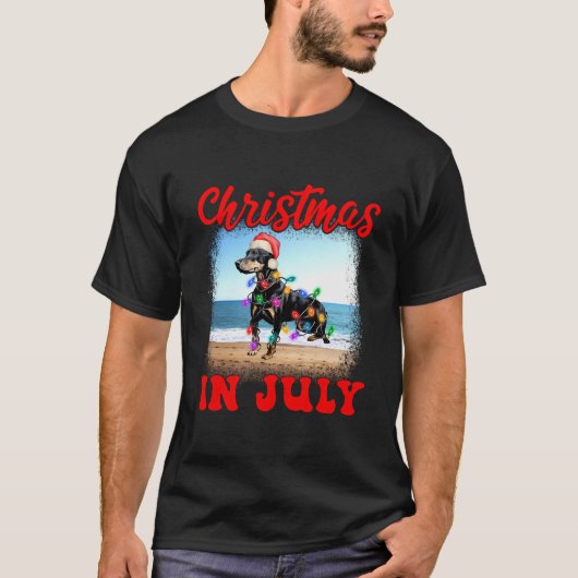 Kerst in juli Hondenliefhebber Xmas Funny Doberman T-shirt (Voorkant)