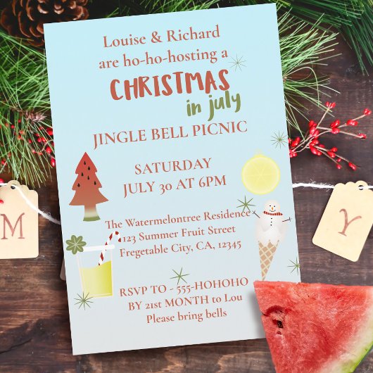 Kerst-in-juli Jingle Bell Picknick Uitnodiging