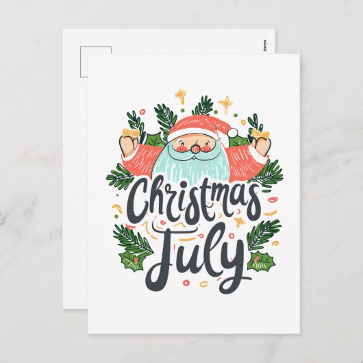 Kerst in juli Leuk & Feestelijk Santa Design Feestdagenkaart (Voorkant / Achterkant)