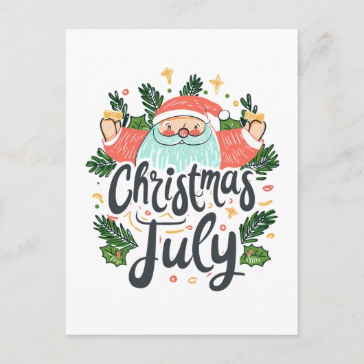 Kerst in juli Leuk & Feestelijk Santa Design Feestdagenkaart (Voorkant)