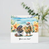 Kerst in juli met de kerstman op het strand feestdagenkaart (Staand voorkant)