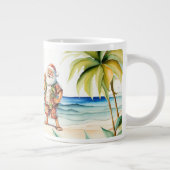 Kerst in juli met de kerstman op het strand grote koffiekop (Rechts)