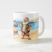 Kerst in juli met de kerstman op het strand grote koffiekop (Voorkant rechts)