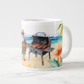 Kerst in juli met de kerstman op het strand grote koffiekop (Voorkant rechts)