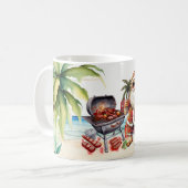 Kerst in juli met de kerstman op het strand koffiemok (Voorkant links)