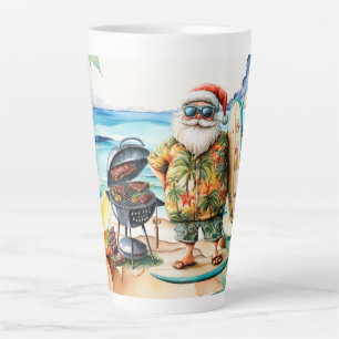 Kerst in juli met de kerstman op het strand latte mok