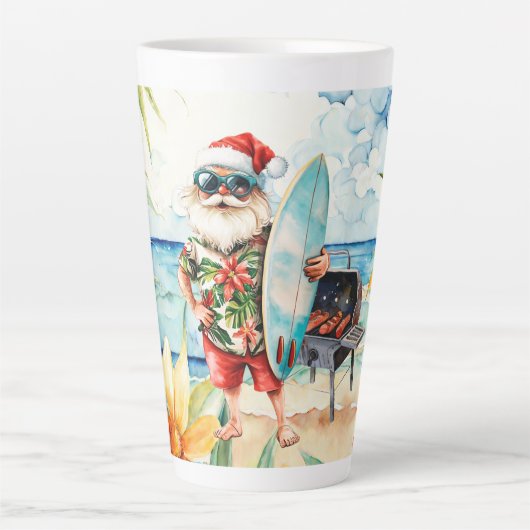Kerst in juli met de kerstman op het strand latte mok (Voorkant)