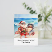 Kerst in juli met Santa at Beach Holiday Kaart (Staand voorkant)
