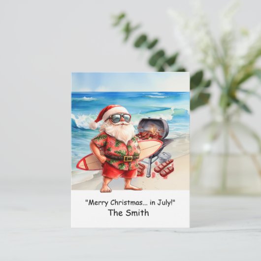 Kerst in juli met Santa at Beach Holiday Kaart (Staand voorkant)