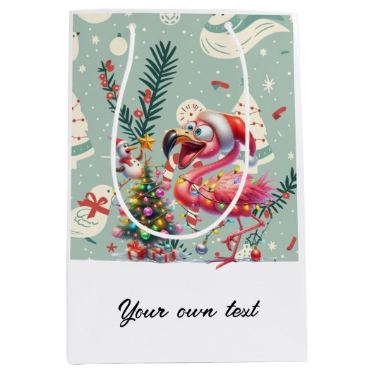 Kerst in juli met Santa Flamingo dansen Medium Cadeauzakje (Voorkant)