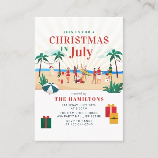 Kerst in juli Modern Familie Zomerfeest Visitekaartje (Voorkant)