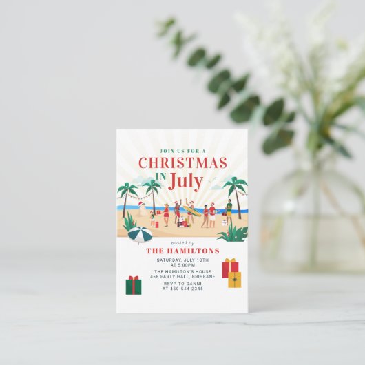 Kerst in juli Modern Familie Zomerfeest Visitekaartje (Staand voorkant)