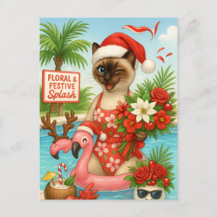 Kerst in juli poolparty voor kattenliefhebbers feestdagenkaart