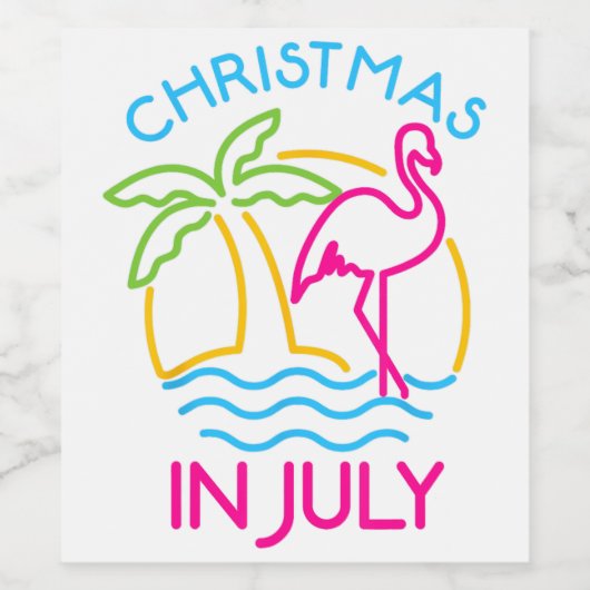 Kerst in juli Roze Flamingo Funny Xmas Mannen Wom Wijn Etiket (Enkel label)