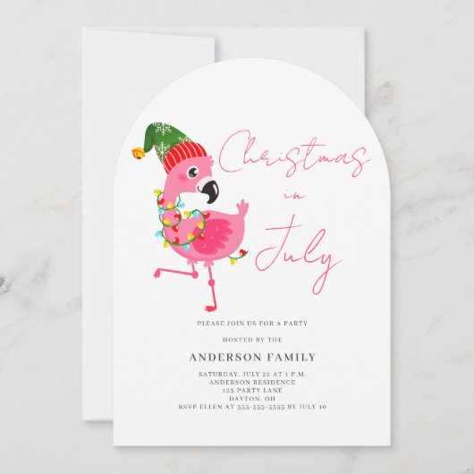 Kerst in juli Roze Flamingo Party Uitnodiging (Voorkant)