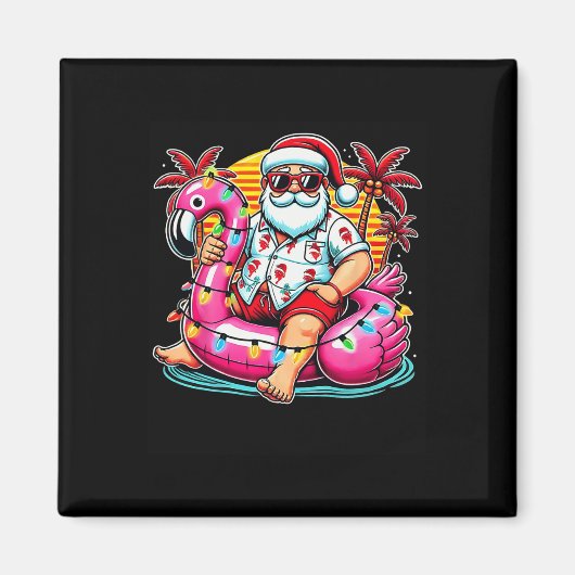 Kerst in juli Santa Flamingo Float Summer Kerstmis Magneet (Voorkant)
