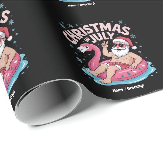 Kerst in juli Santa Flamingo Funny Summer Kerstmis Cadeaupapier (Rol Hoek)