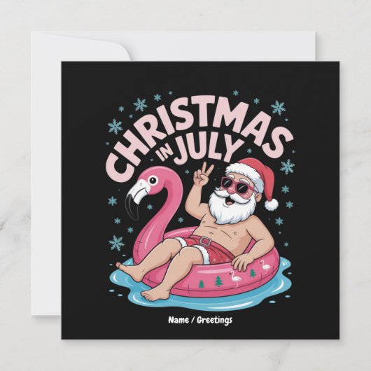 Kerst in juli Santa Flamingo Funny Summer Kerstmis Kaart (Voorkant)