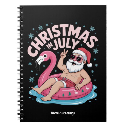 Kerst in juli Santa Flamingo Funny Summer Kerstmis Notitieboek (Voorkant)