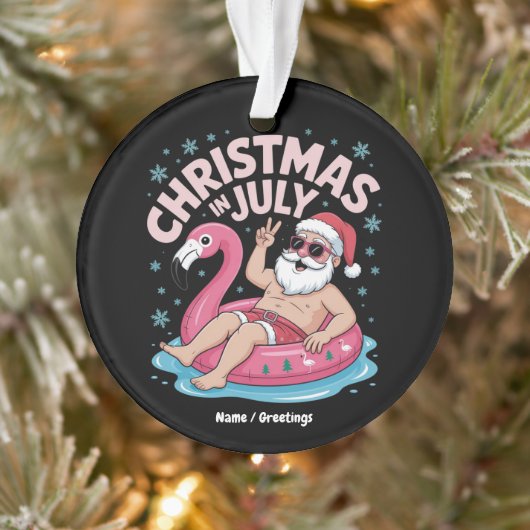 Kerst in juli Santa Flamingo Funny Summer Kerstmis Ornament (Boom)