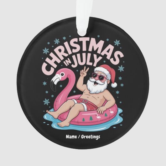 Kerst in juli Santa Flamingo Funny Summer Kerstmis Ornament (voorkant)