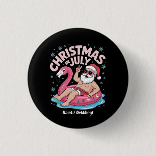 Kerst in juli Santa Flamingo Funny Summer Kerstmis Ronde Button 3,2 Cm