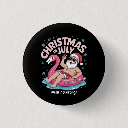 Kerst in juli Santa Flamingo Funny Summer Kerstmis Ronde Button 3,2 Cm (Voorkant)