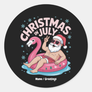 Kerst in juli Santa Flamingo Funny Summer Kerstmis Ronde Sticker