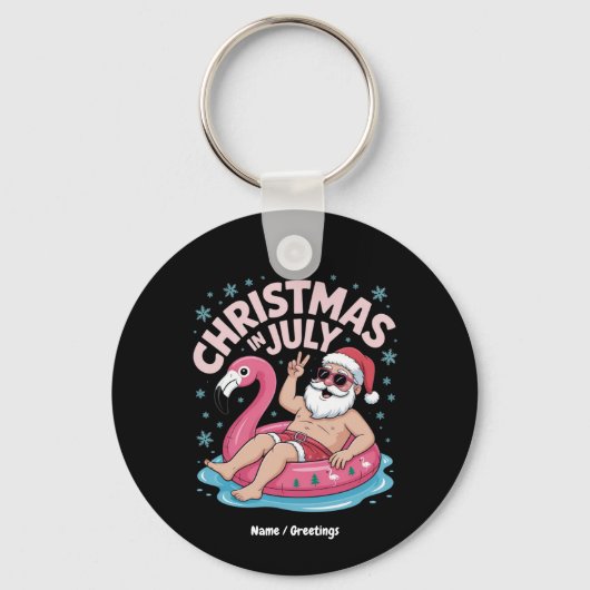 Kerst in juli Santa Flamingo Funny Summer Kerstmis Sleutelhanger (Voorkant)
