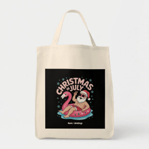Kerst in juli Santa Flamingo Funny Summer Kerstmis Tote Bag