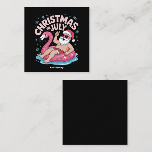 Kerst in juli Santa Flamingo Funny Summer Kerstmis Vierkante Visitekaartje (Voorkant / Achterkant)